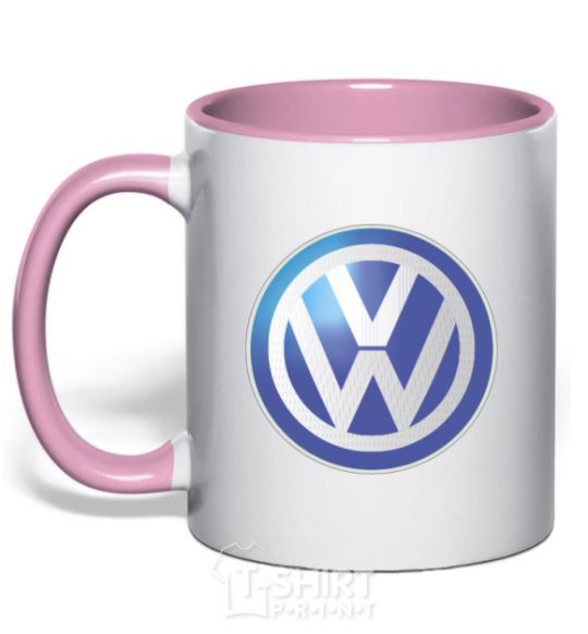 Mug with a colored handle Volkswagen color logo light-pink фото