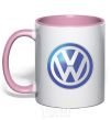 Mug with a colored handle Volkswagen color logo light-pink фото