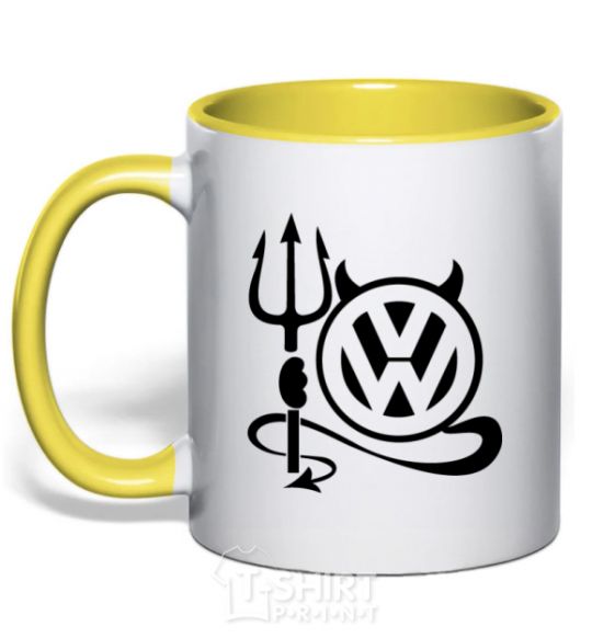 Mug with a colored handle Volkswagen devil yellow фото