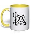 Mug with a colored handle Volkswagen devil yellow фото