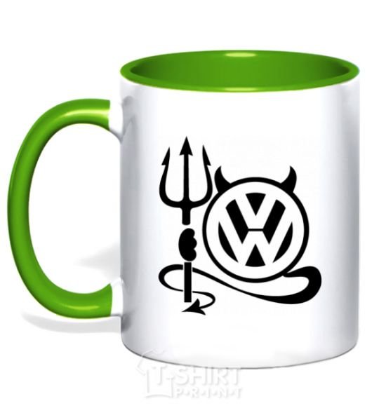 Mug with a colored handle Volkswagen devil kelly-green фото