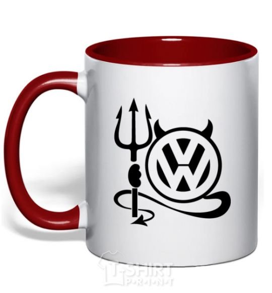 Mug with a colored handle Volkswagen devil red фото