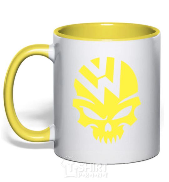 Mug with a colored handle Volkswagen skull yellow фото