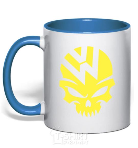 Mug with a colored handle Volkswagen skull royal-blue фото