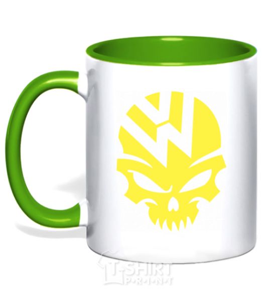 Mug with a colored handle Volkswagen skull kelly-green фото