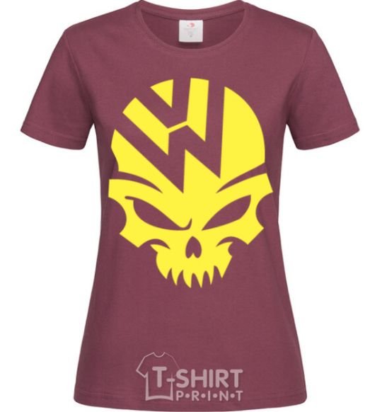 Women's T-shirt Volkswagen skull burgundy фото