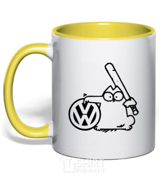Mug with a colored handle Danger Volkswagen yellow фото