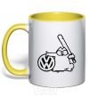 Mug with a colored handle Danger Volkswagen yellow фото