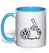 Mug with a colored handle Danger Volkswagen sky-blue фото