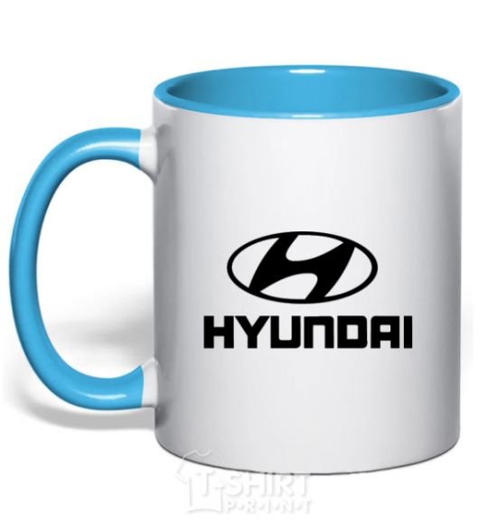 Mug with a colored handle Hyundai logo sky-blue фото