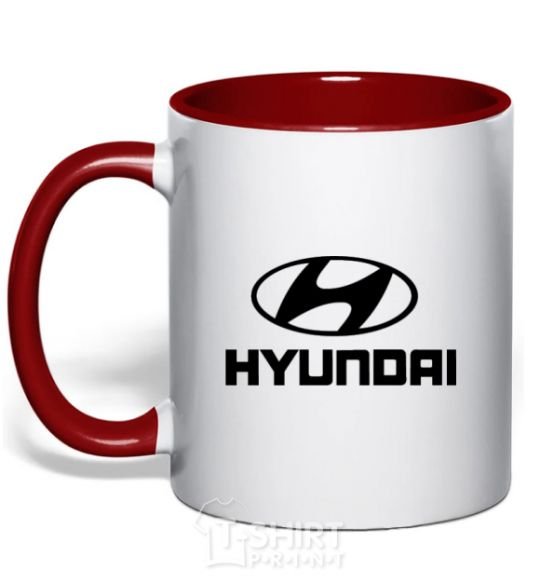 Mug with a colored handle Hyundai logo red фото