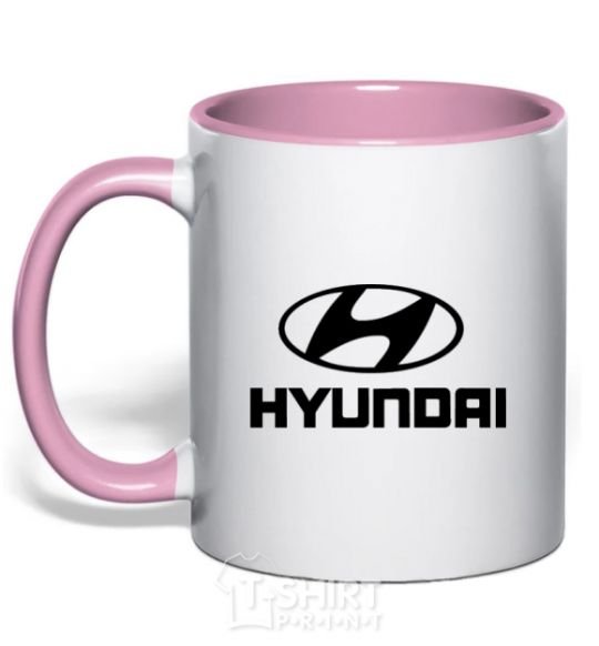 Mug with a colored handle Hyundai logo light-pink фото