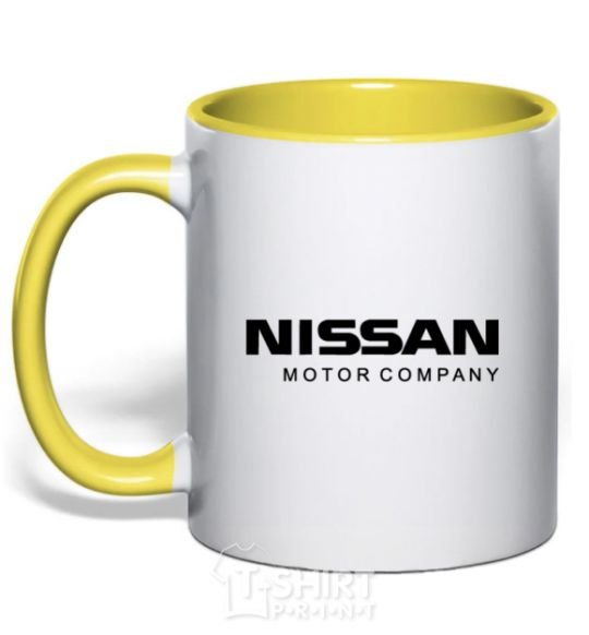 Mug with a colored handle Nissan motor company yellow фото