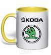Mug with a colored handle Logo skoda yellow фото