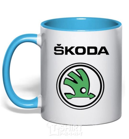 Mug with a colored handle Logo skoda sky-blue фото
