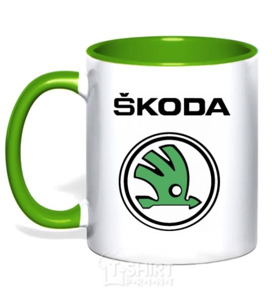 Mug with a colored handle Logo skoda kelly-green фото