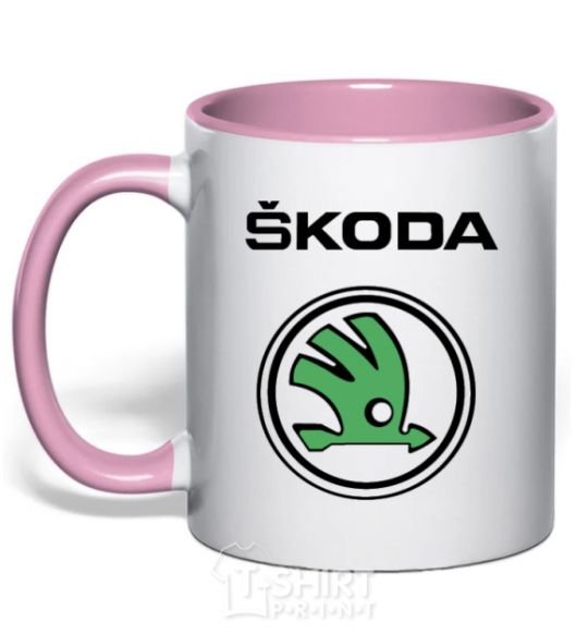 Mug with a colored handle Logo skoda light-pink фото