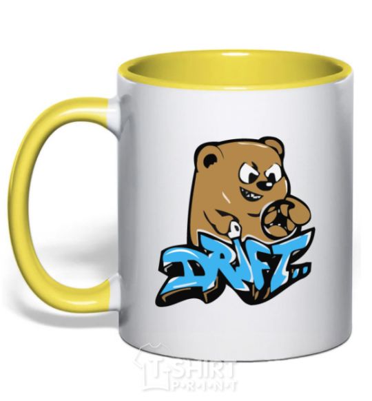 Mug with a colored handle Bear drift yellow фото