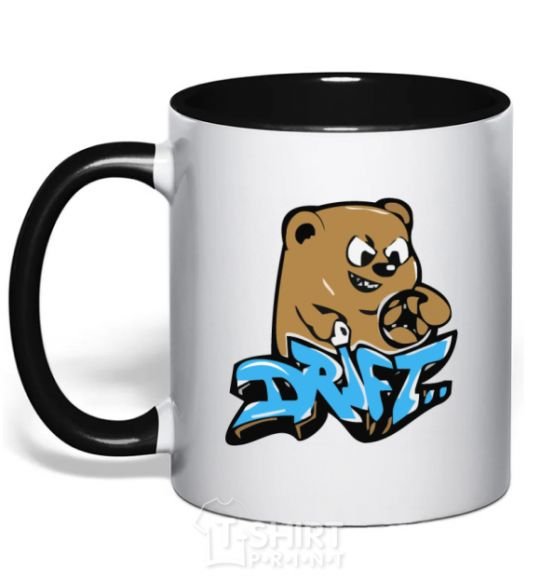 Mug with a colored handle Bear drift black фото