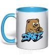 Mug with a colored handle Bear drift sky-blue фото