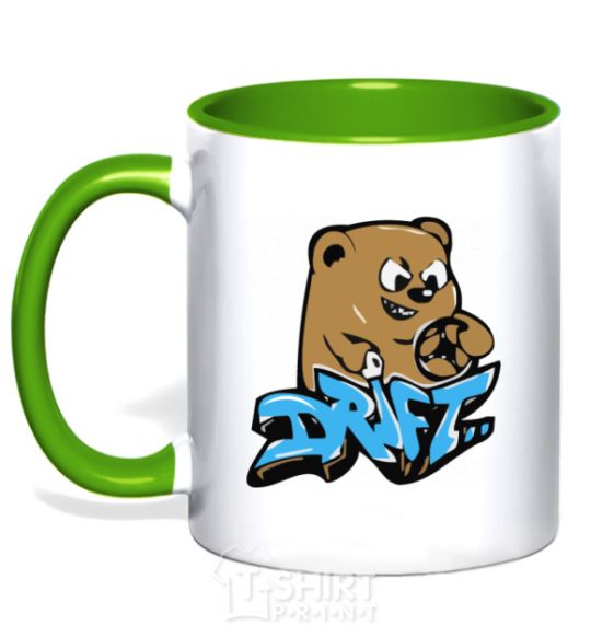 Mug with a colored handle Bear drift kelly-green фото