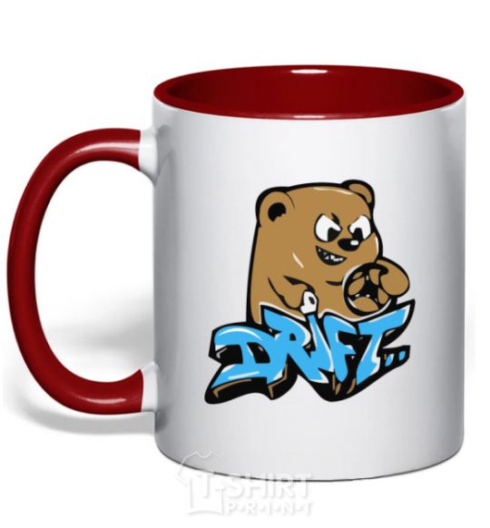 Mug with a colored handle Bear drift red фото