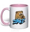 Mug with a colored handle Bear drift light-pink фото