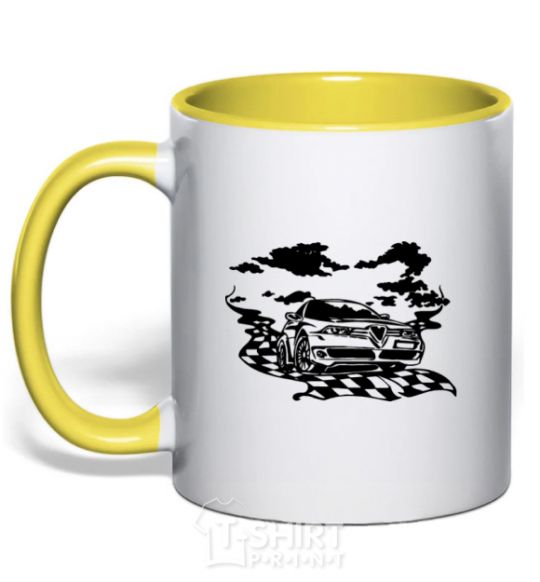 Mug with a colored handle Alfa romeo car yellow фото