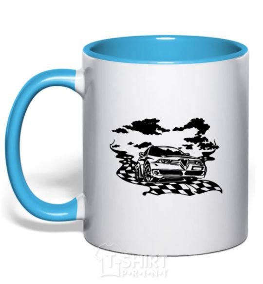 Mug with a colored handle Alfa romeo car sky-blue фото