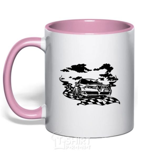 Mug with a colored handle Alfa romeo car light-pink фото