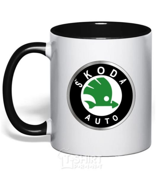 Чашка с цветной ручкой Skoda logo цветное Черный фото