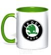 Mug with a colored handle Skoda logo colored kelly-green фото