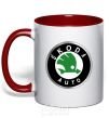 Mug with a colored handle Skoda logo colored red фото