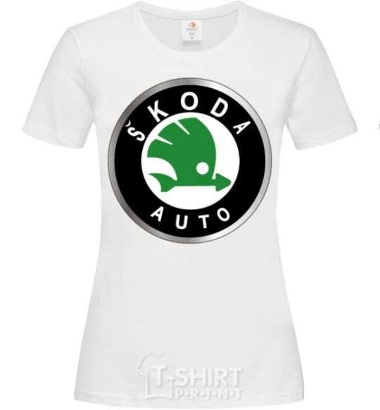 Women's T-shirt Skoda logo colored White фото