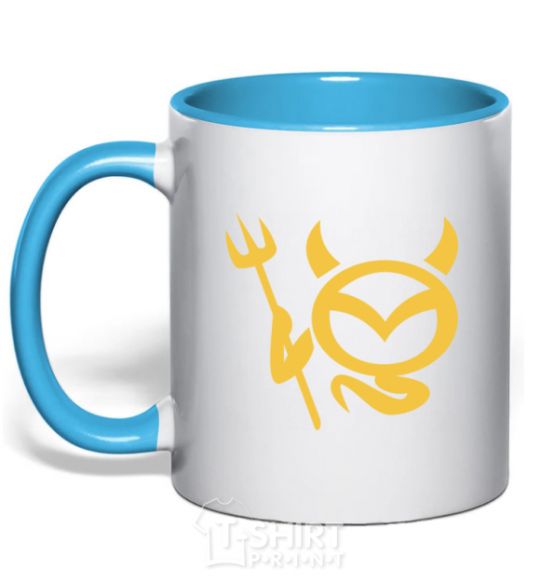 Mug with a colored handle Devil Mazda sky-blue фото