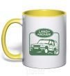 Mug with a colored handle Land rover car yellow фото