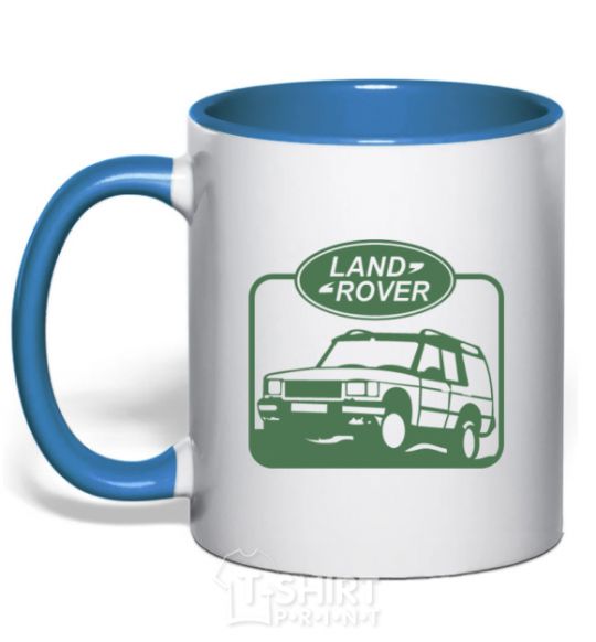 Mug with a colored handle Land rover car royal-blue фото