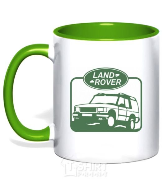 Mug with a colored handle Land rover car kelly-green фото