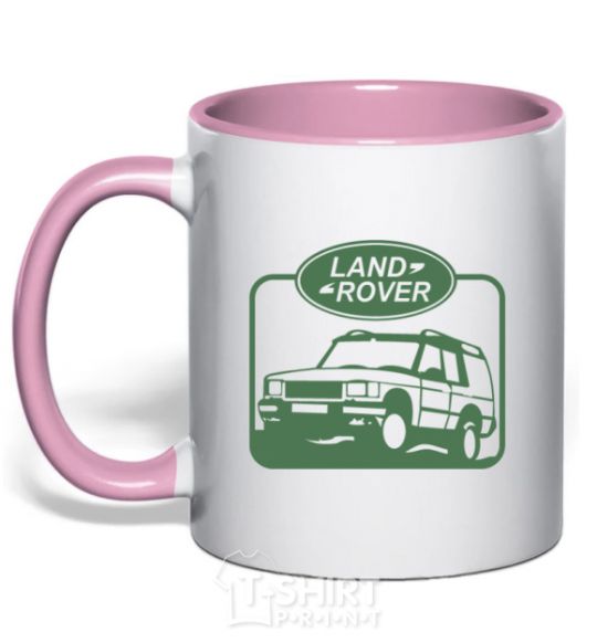 Mug with a colored handle Land rover car light-pink фото
