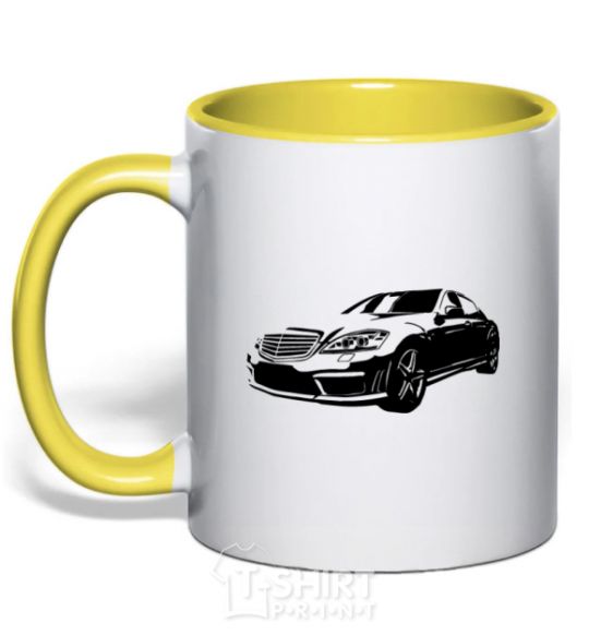 Mug with a colored handle Mercedes car yellow фото