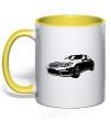 Mug with a colored handle Mercedes car yellow фото