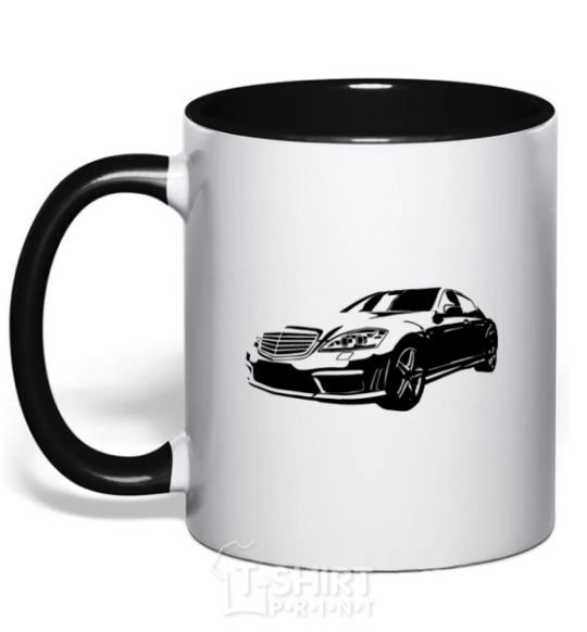 Mug with a colored handle Mercedes car black фото