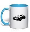 Mug with a colored handle Mercedes car sky-blue фото