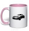 Mug with a colored handle Mercedes car light-pink фото