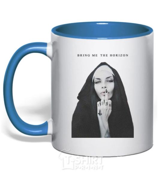 Mug with a colored handle Bring me the horizon nun royal-blue фото