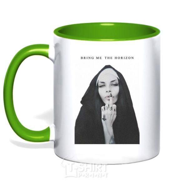 Mug with a colored handle Bring me the horizon nun kelly-green фото