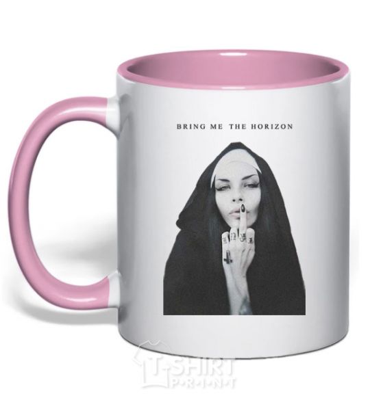 Mug with a colored handle Bring me the horizon nun light-pink фото