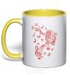 Mug with a colored handle Music microphone yellow фото
