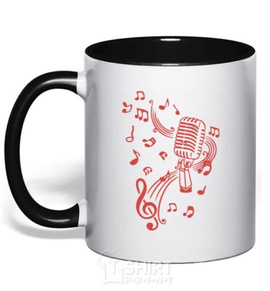 Mug with a colored handle Music microphone black фото