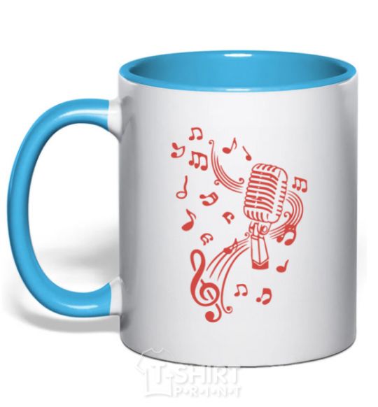 Mug with a colored handle Music microphone sky-blue фото